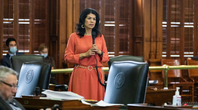 Carol Alvarado speaking at the court