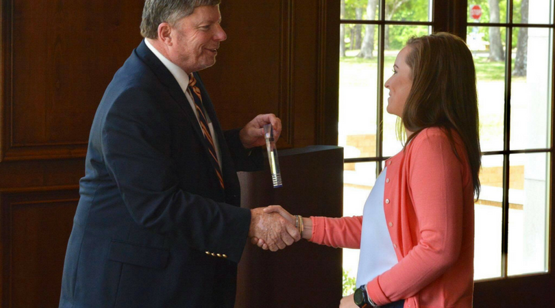 Katie Hicken getting her award