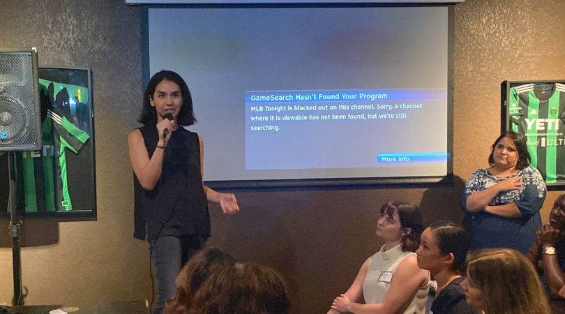 Monique Alcala presenting about Breaking barriers to build bridges