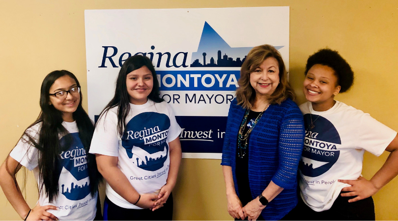 Regina Montoya with her supporters