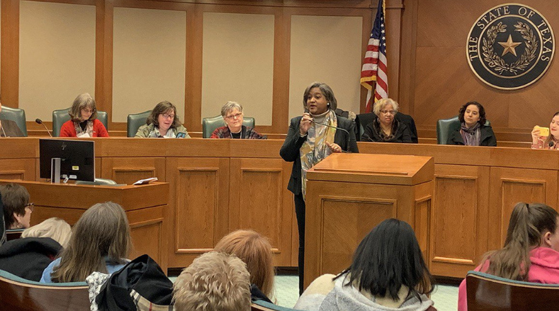 Rhetta Andrews Bowers speaking in the court